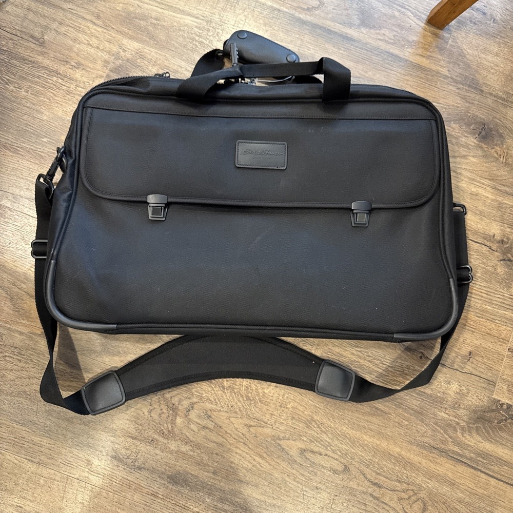 Vintage Eddie Bauer Black Nylon Weekender Travel Bag w/ Shoulder Strap & Lock